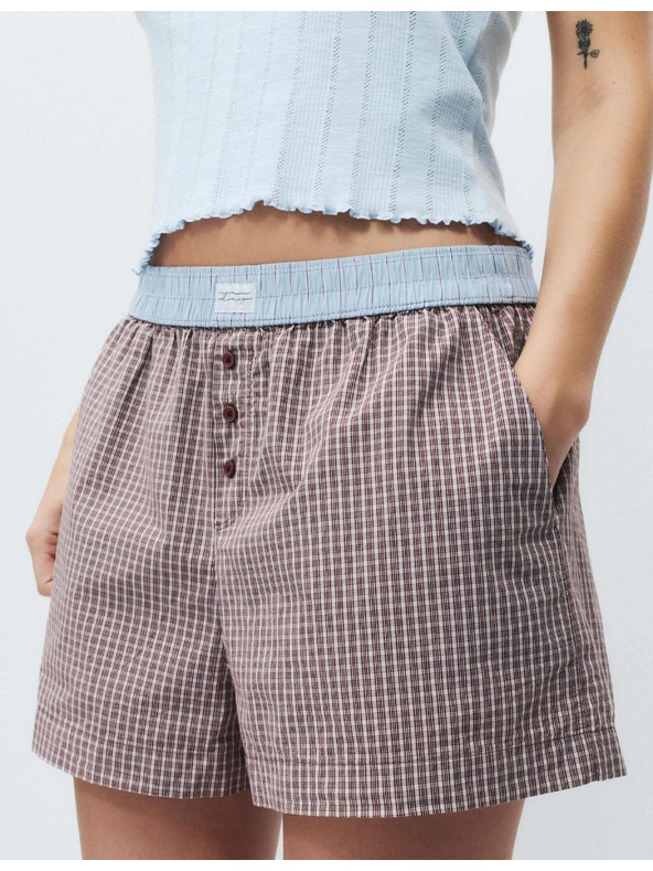 Marks & Spencer Kostkované popelínové pyžamové šortky z čisté bavlny Marks & Spencer červená