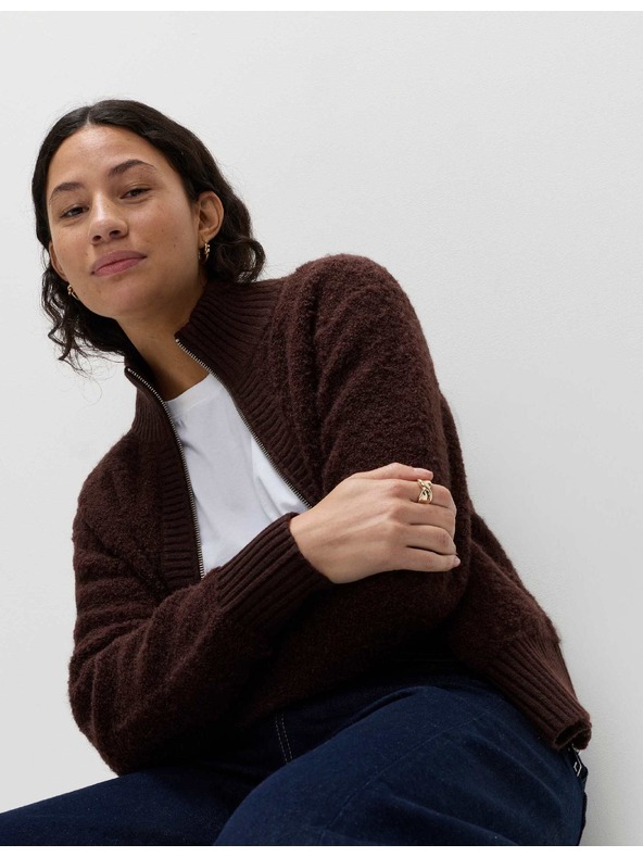 Marks & Spencer Kardigan Bomber se stojáčkem buklé a vlnou Marks & Spencer hnědá