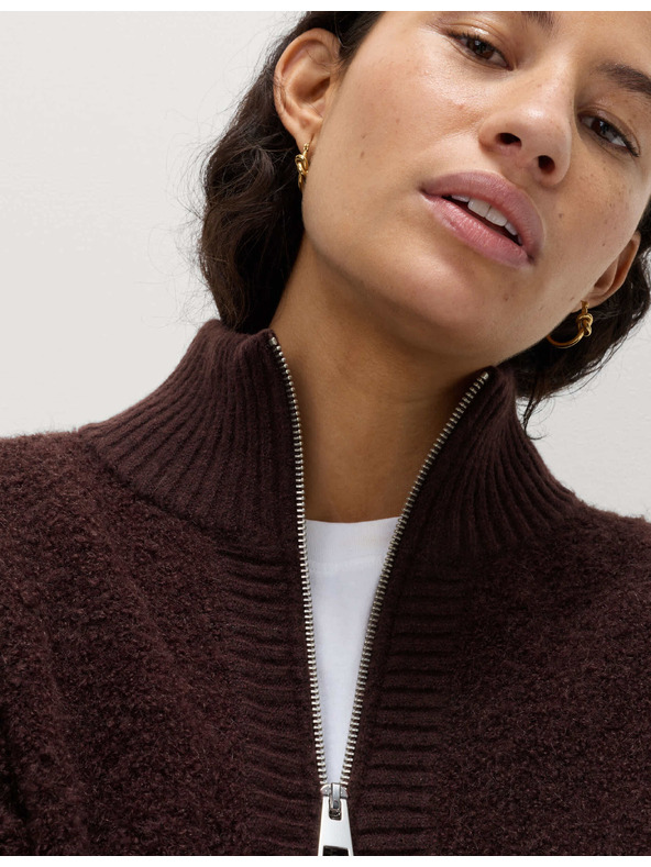 Marks & Spencer Kardigan Bomber se stojáčkem buklé a vlnou Marks & Spencer hnědá