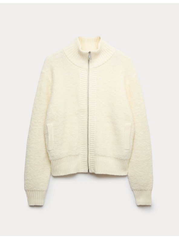 Marks & Spencer Kardigan Bomber se stojáčkem buklé a vlnou Marks & Spencer smetanová