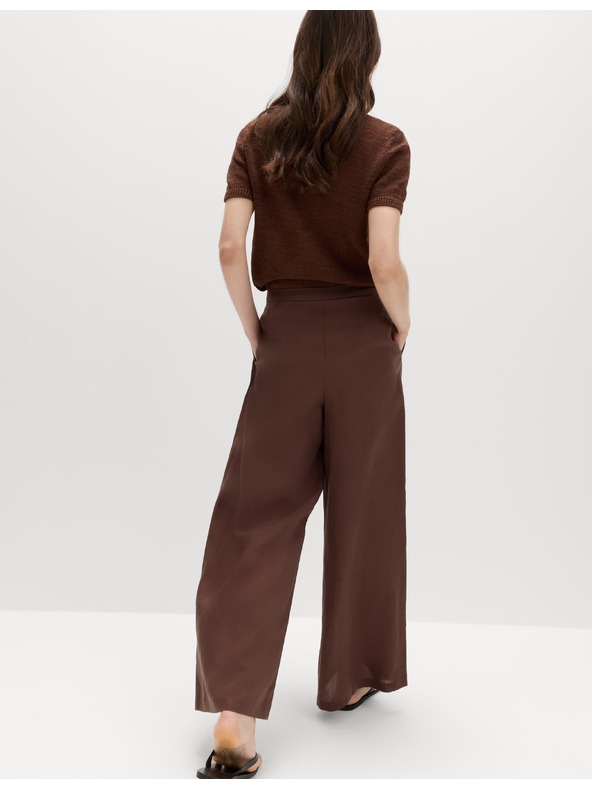 Marks & Spencer Plisované praktické kalhoty Palazzo se lnem Marks & Spencer hnědá