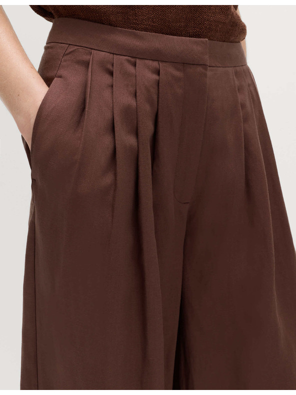Marks & Spencer Plisované praktické kalhoty Palazzo se lnem Marks & Spencer hnědá
