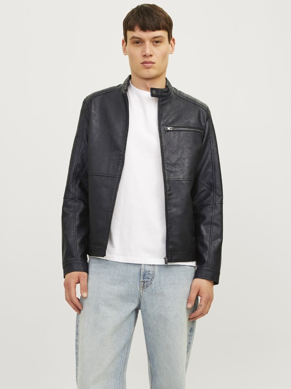 Jack & Jones JJEDYLAN černá pánská koženková bunda