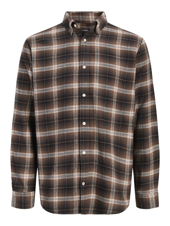 Jack & Jones Flanelová kostkovaná pánská košile hnědá