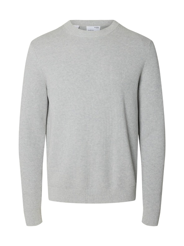 SELECTED Pánský strukturovaný svetr light grey