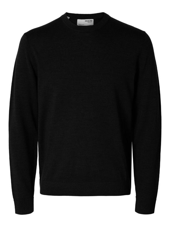 SELECTED Pánský merino svetr černý