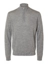 SELECTED Pánský  svetr se zipem u krku grey melange