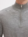 SELECTED Pánský  svetr se zipem u krku grey melange
