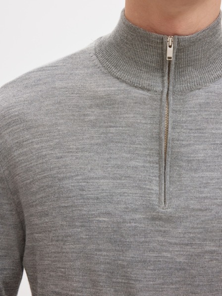 SELECTED Pánský  svetr se zipem u krku grey melange