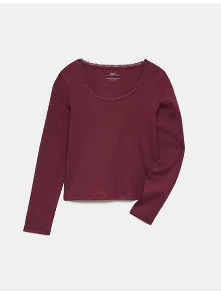 Marks & Spencer Top s krajkovým lemem a vysokým podílem bavlny (6–16 let) Marks & Spencer červená