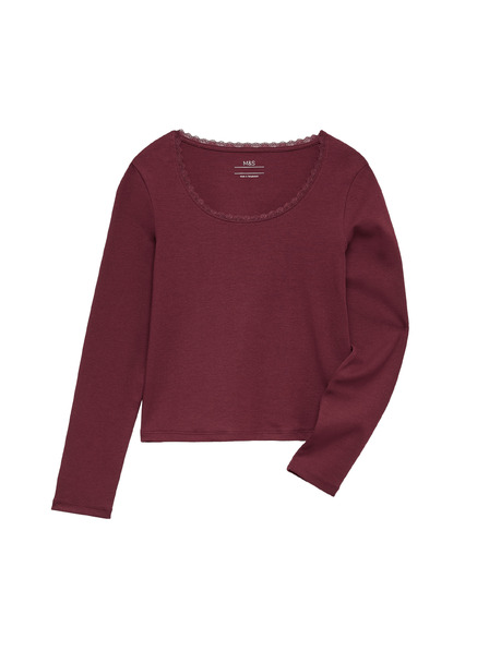 Marks & Spencer Top s krajkovým lemem a vysokým podílem bavlny (6–16 let) Marks & Spencer červená
