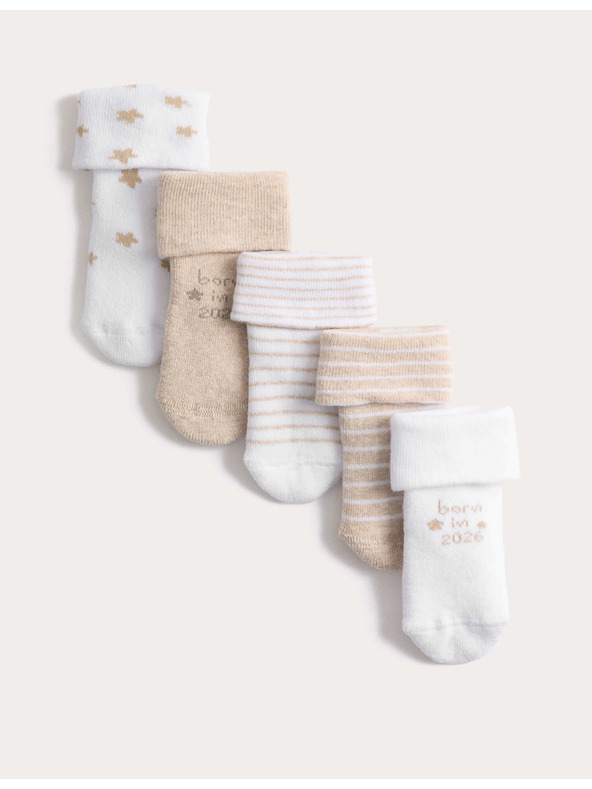 Marks & Spencer Froté ponožky s „Born in 2026“ a vysokým podílem bavlny (0–12 měsíců), 5 párů Marks & Spencer bílá