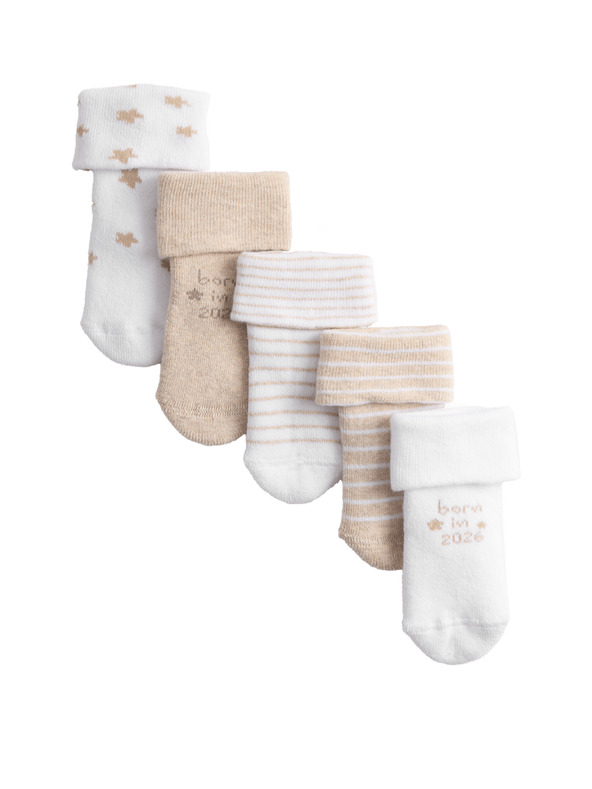 Marks & Spencer Froté ponožky s „Born in 2026“ a vysokým podílem bavlny (0–12 měsíců), 5 párů Marks & Spencer bílá