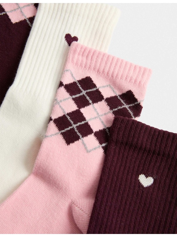 Marks & Spencer Sada 4 párů kotníkových ponožek s vysokým podílem bavlny a geometrickým vzorem Marks & Spencer červená