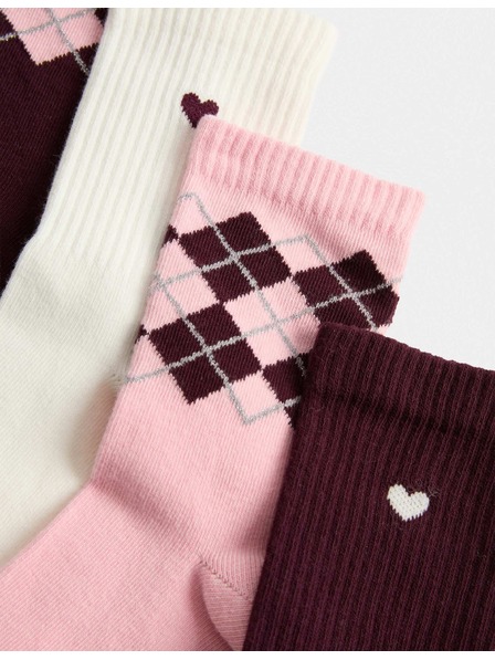 Marks & Spencer Sada 4 párů kotníkových ponožek s vysokým podílem bavlny a geometrickým vzorem Marks & Spencer červená