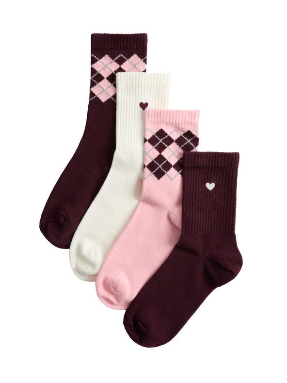 Marks & Spencer Sada 4 párů kotníkových ponožek s vysokým podílem bavlny a geometrickým vzorem Marks & Spencer červená