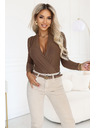 numoco Stylové dámské body se zavinovacím výstřihem - mocca hnědá