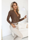 numoco Stylové dámské body se zavinovacím výstřihem - mocca hnědá