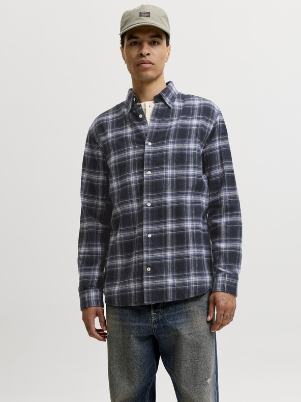 Jack & Jones Flanelová pánská kostkovaná košile navy