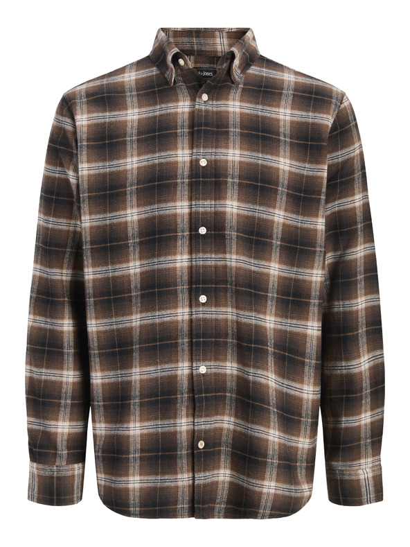 Jack & Jones Flanelová kostkovaná pánská košile hnědá