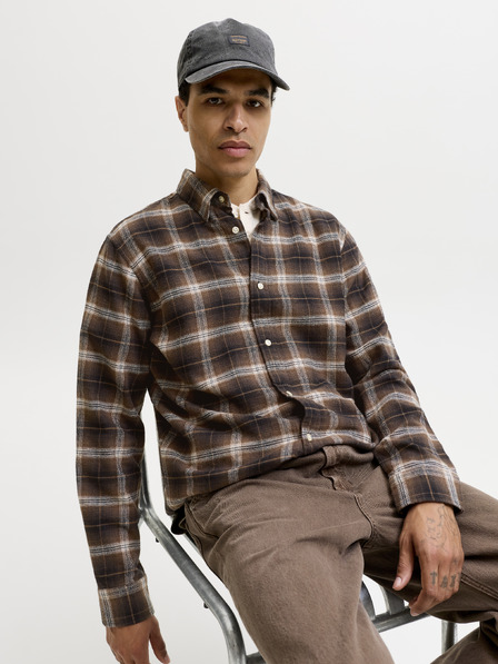 Jack & Jones Flanelová kostkovaná pánská košile hnědá