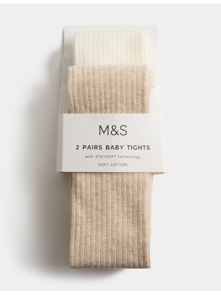 Marks & Spencer Sada 2 ks punčoch s žebrováním a vysokým podílem bavlny (0–3 roky) Marks & Spencer smetanová