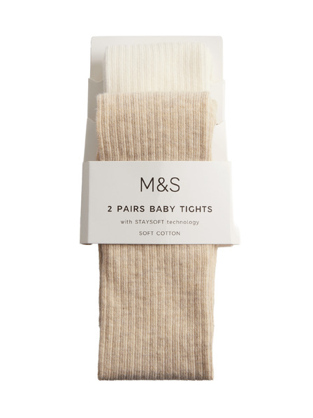 Marks & Spencer Sada 2 ks punčoch s žebrováním a vysokým podílem bavlny (0–3 roky) Marks & Spencer smetanová